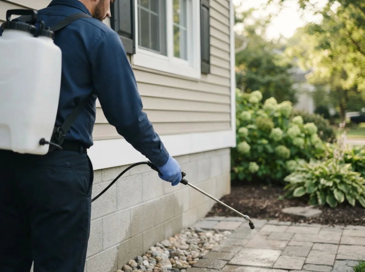 Pest control technician inspecting a home in Angora, MN